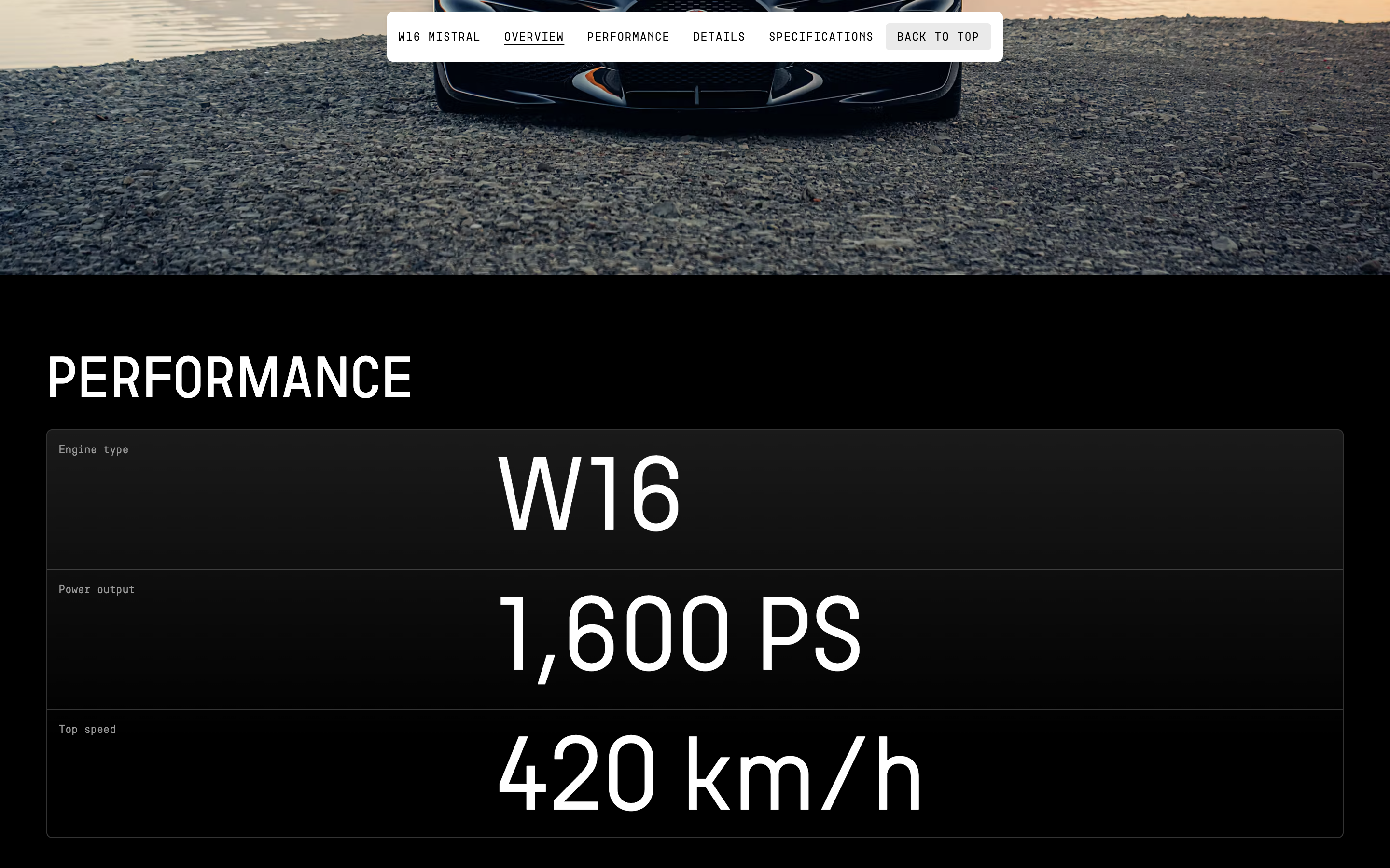 Bugatti Details Specifications